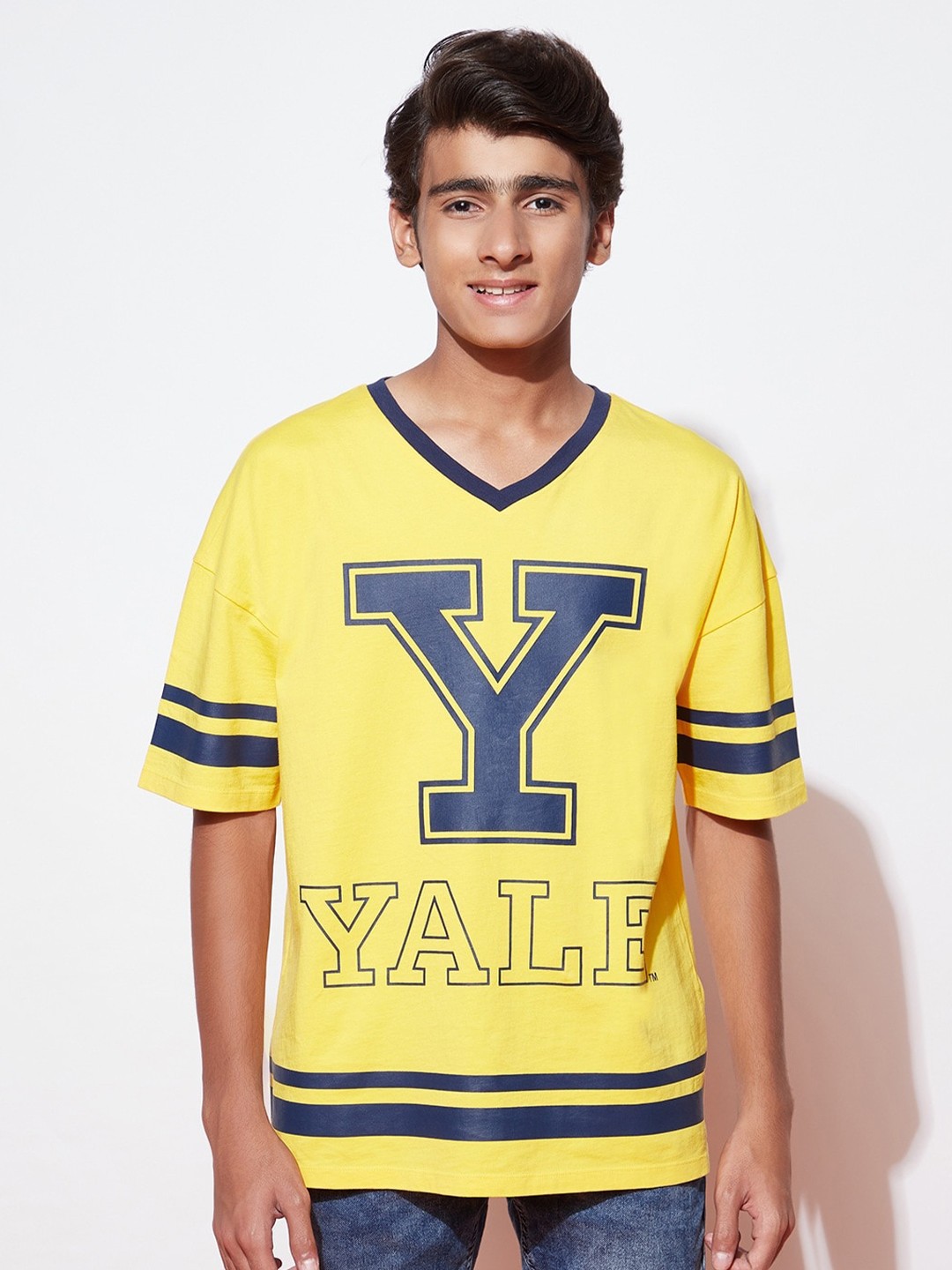 

SPUNKIES Boys Typography Printed Air Max Cotton T-shirt, Yellow