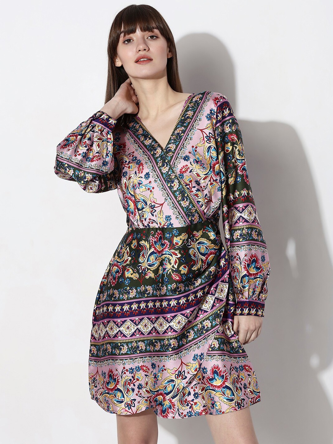

Vero Moda Floral Printed V-neck A-Line Dress, Pink