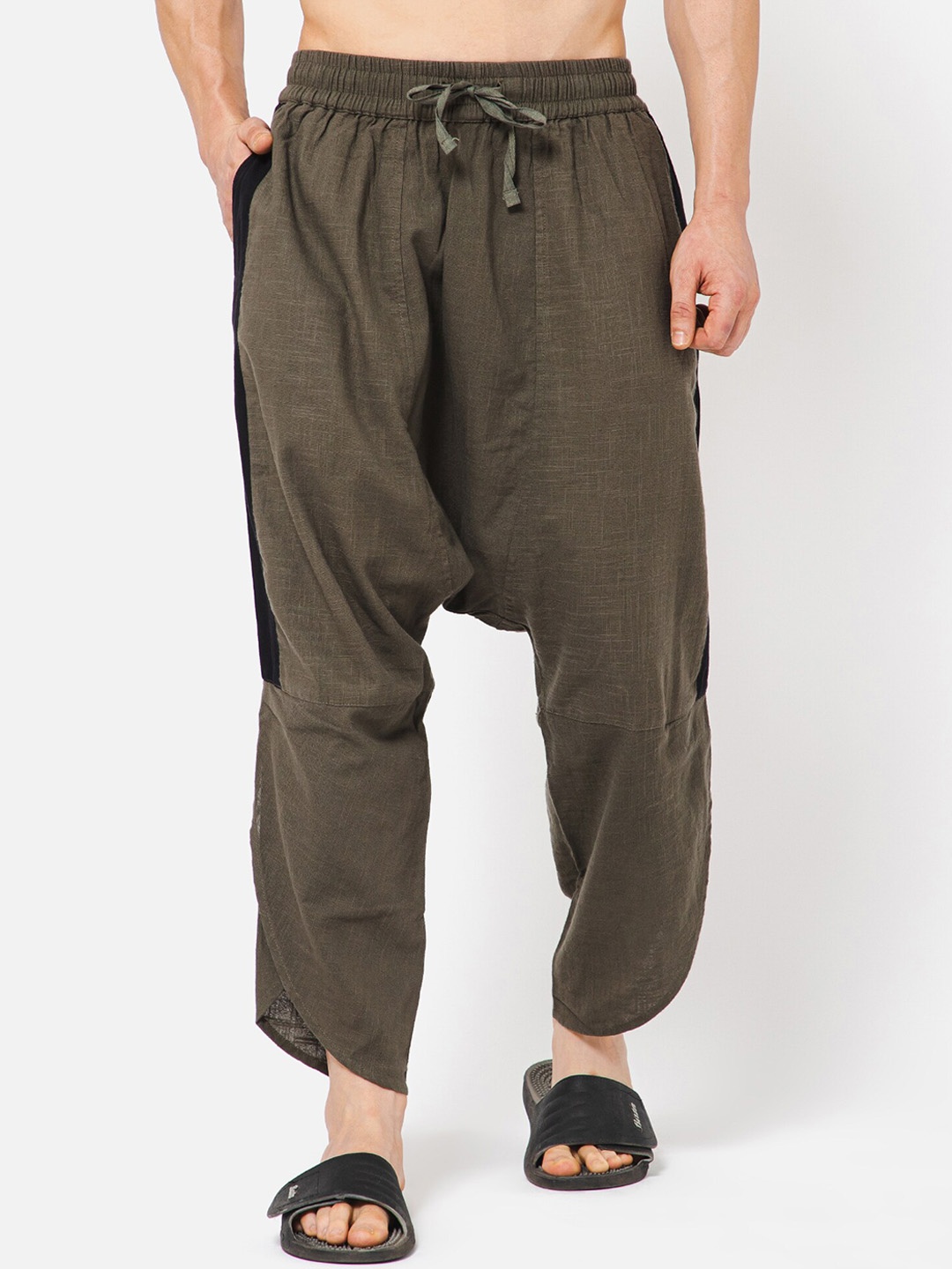 

PUNK Men Loose Fit Drop Crotch Trousers, Olive