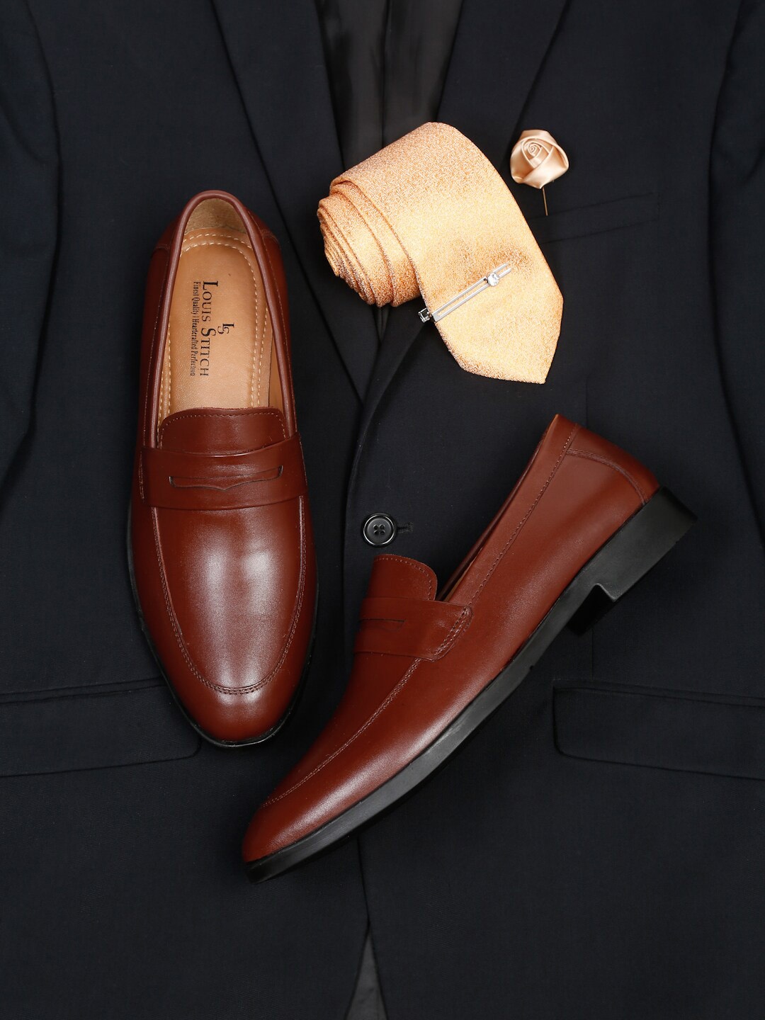 

LOUIS STITCH Men Cinnamon Brown Mocassins Italian Leather Formal Shoes