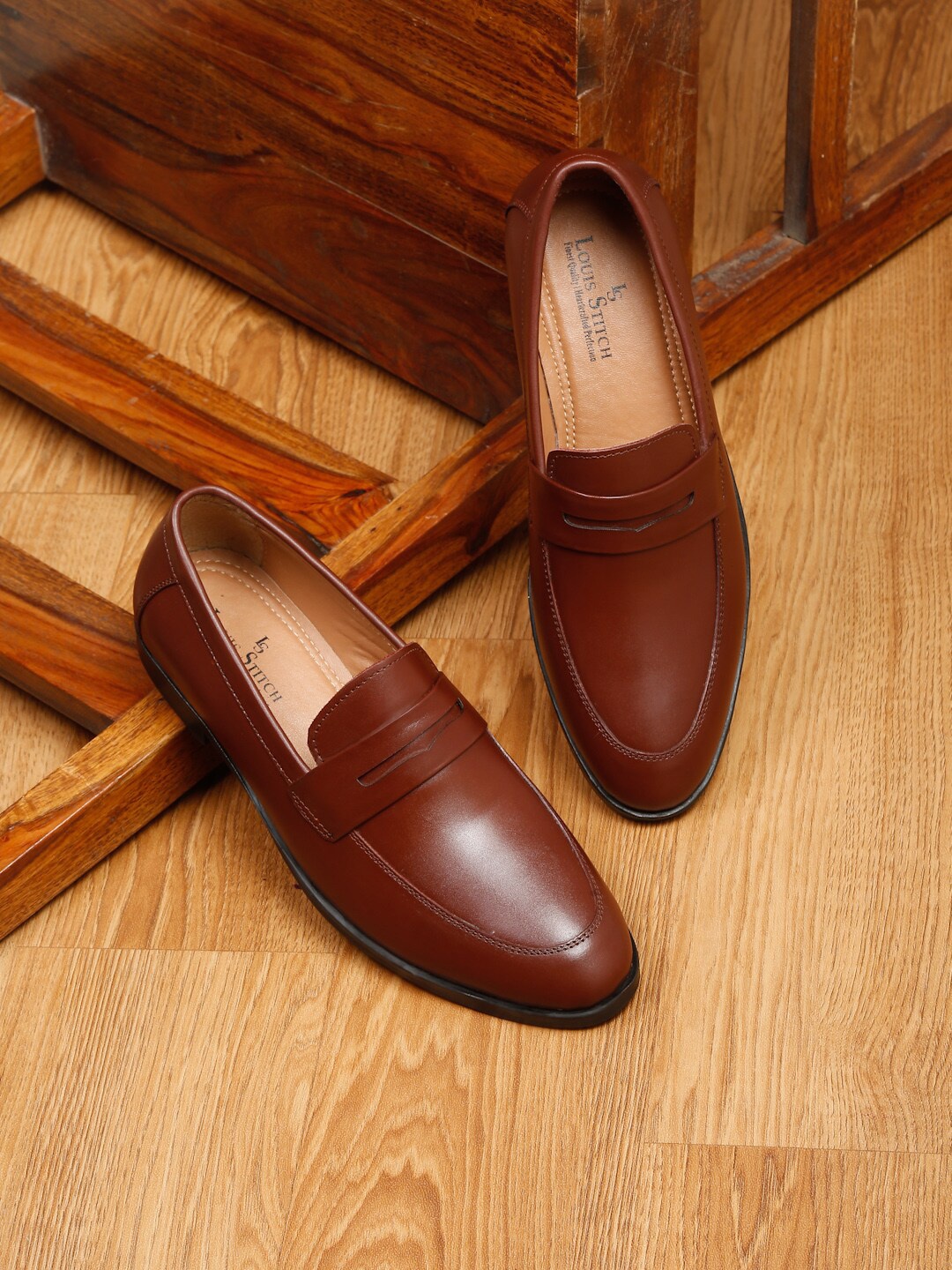 

LOUIS STITCH Men Cinnamon Brown Mocassins Italian Leather Formal Shoes