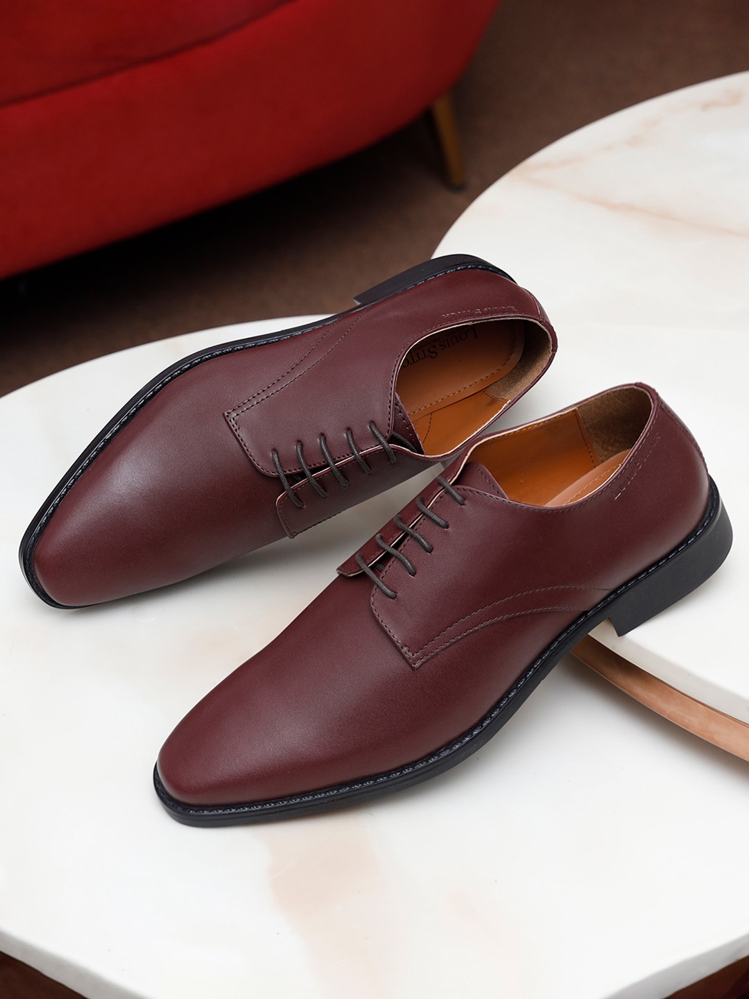 

Louis Stitch Men Rosewood Premium Italian Leather Formal Derby Shoes, Maroon