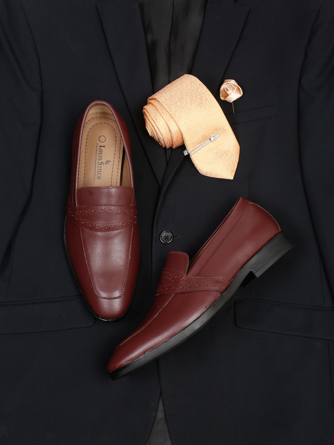 

LOUIS STITCH Men Leather Formal Loafers, Maroon