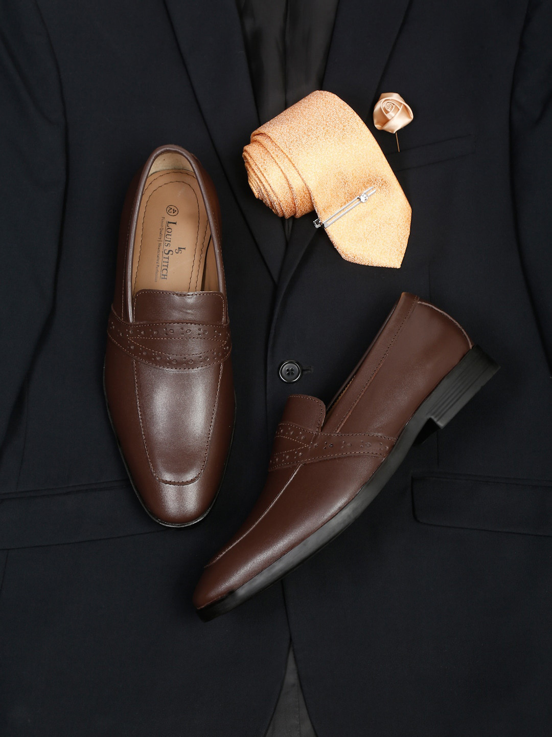 

LOUIS STITCH Men Leather Formal Loafers, Brown