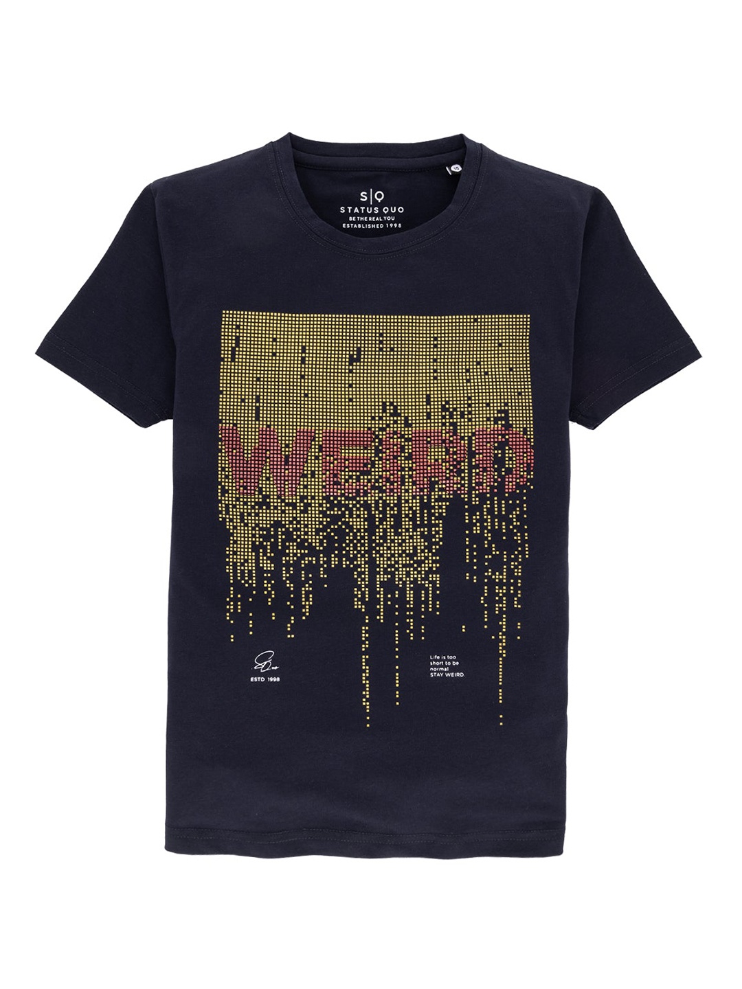 

Status Quo Boys Typography Printed Cotton T-shirt, Navy blue