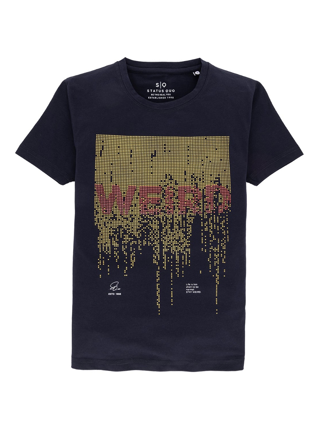 

Status Quo Boys Typography Printed Cotton T-shirt, Navy blue