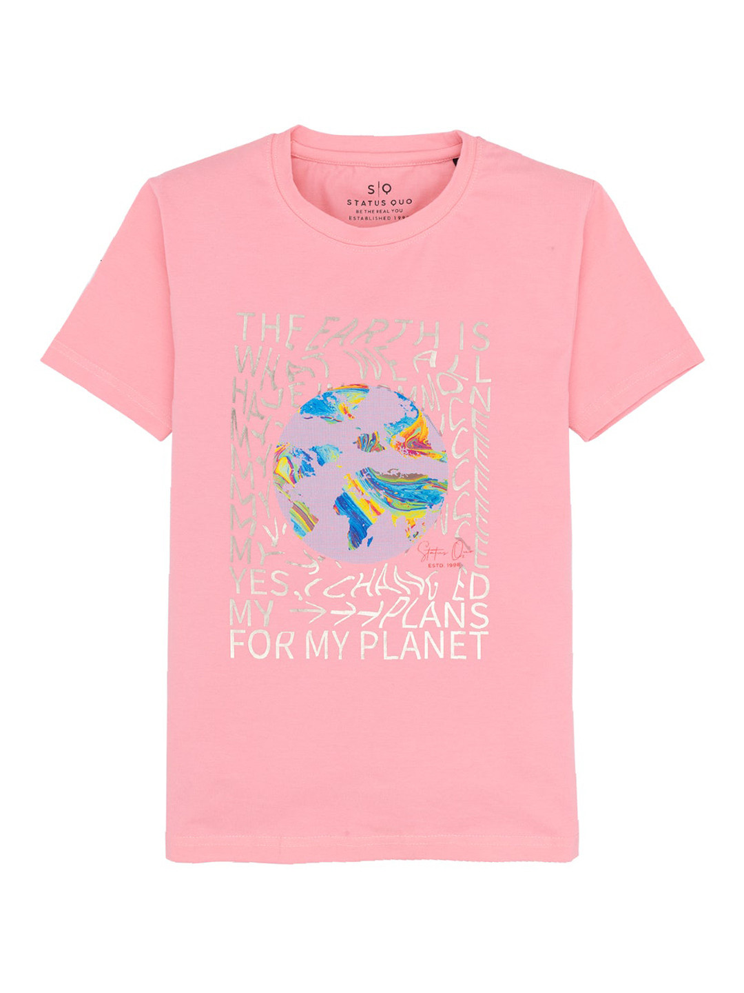 

Status Quo Boys Typography Printed Cotton T-shirt, Pink