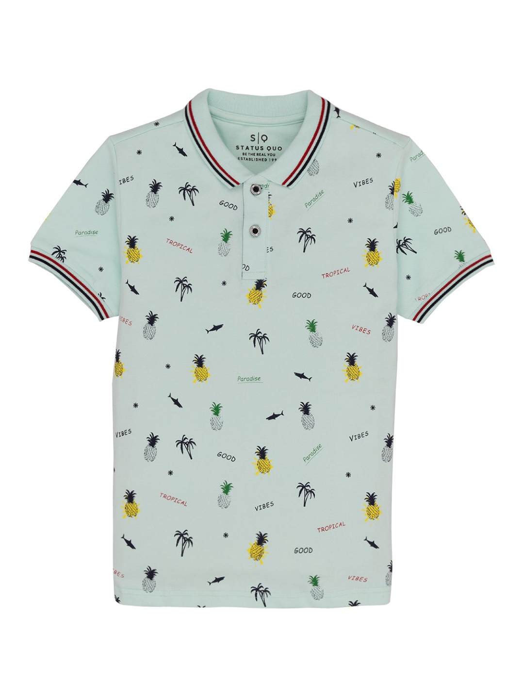 

Status Quo Boys Printed Polo Collar Cotton T-shirt, Green