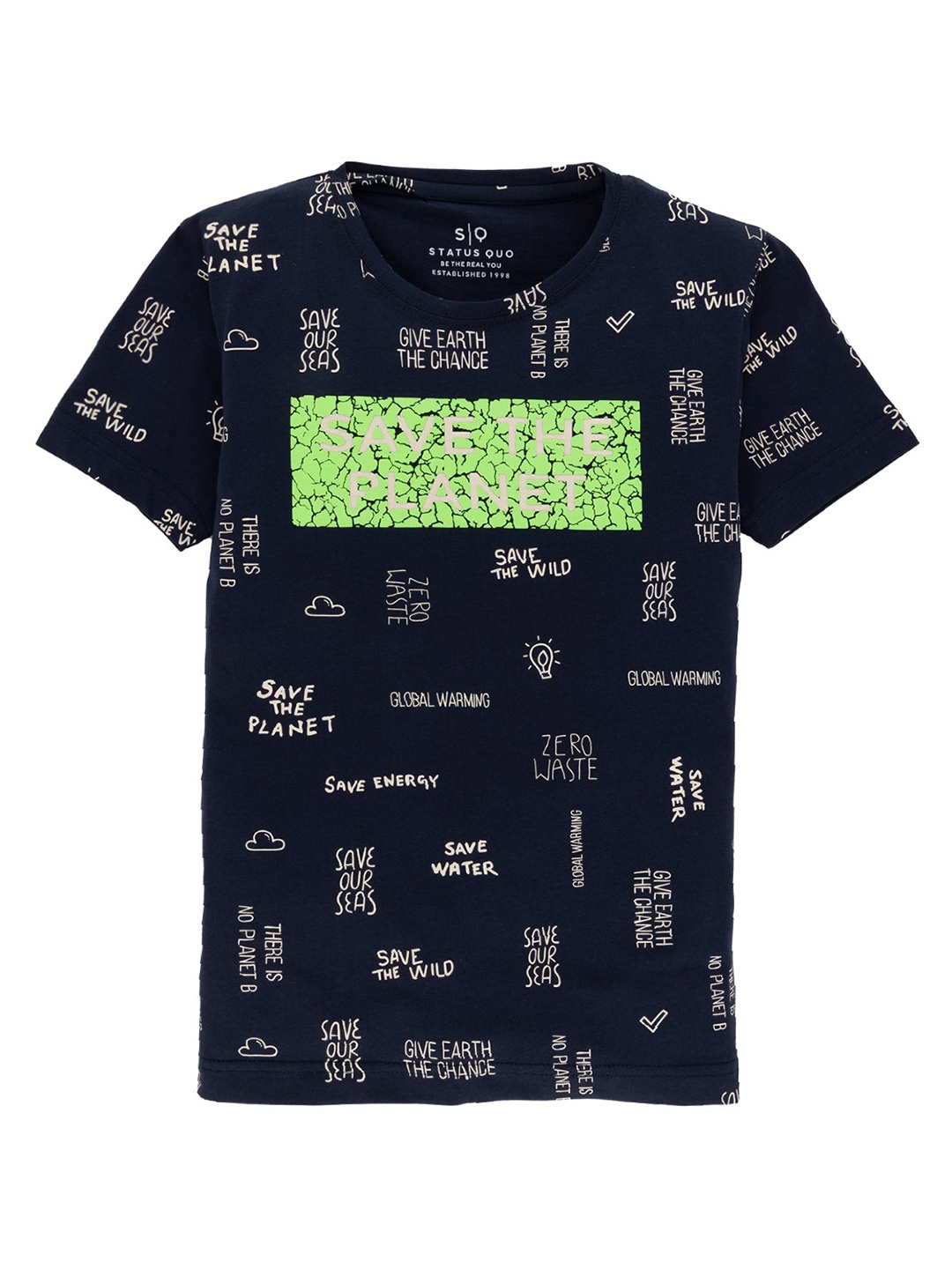 

Status Quo Boys Typography Printed Cotton T-shirt, Navy blue