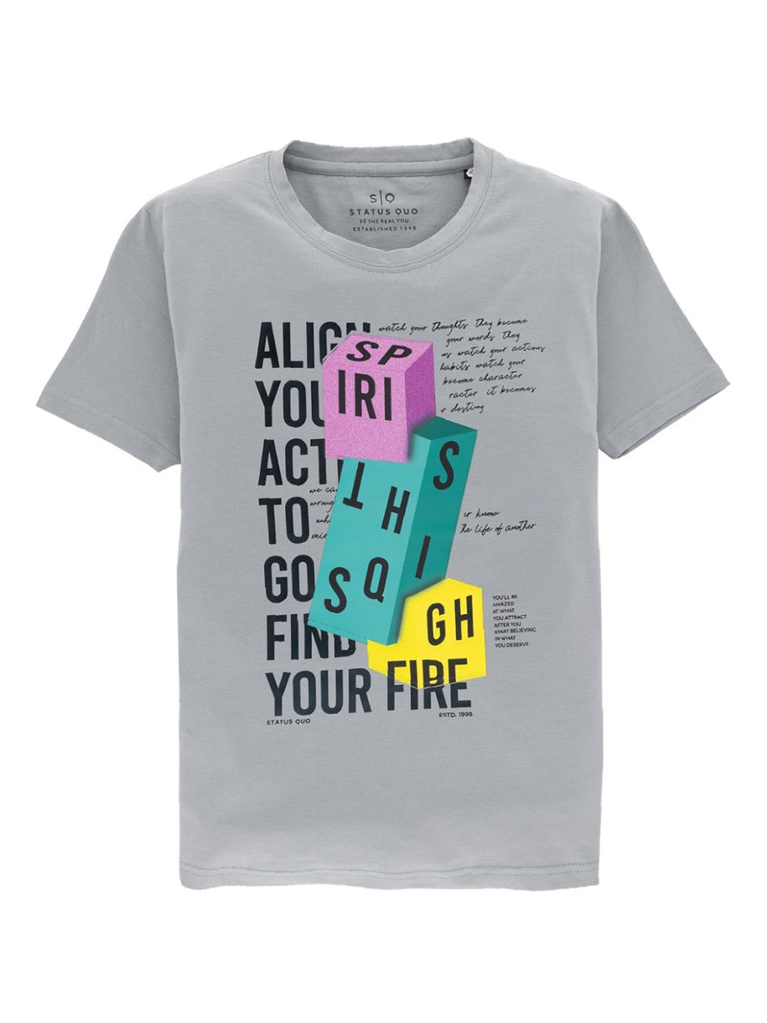 

Status Quo Boys Typography Printed Cotton T-shirt, Grey