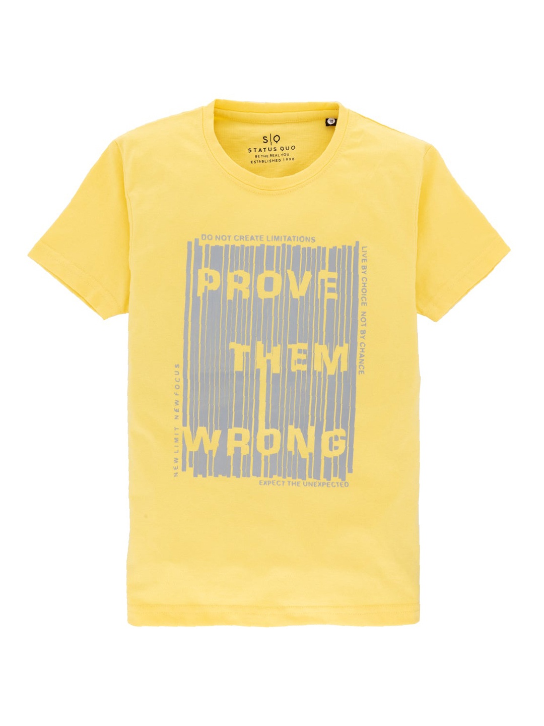 Status Quo Boys Typography Printed Cotton T-shirt, Yellow