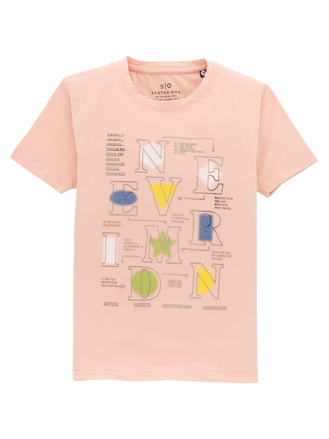 

Status Quo Boys Typography Printed Cotton T-shirt, Peach