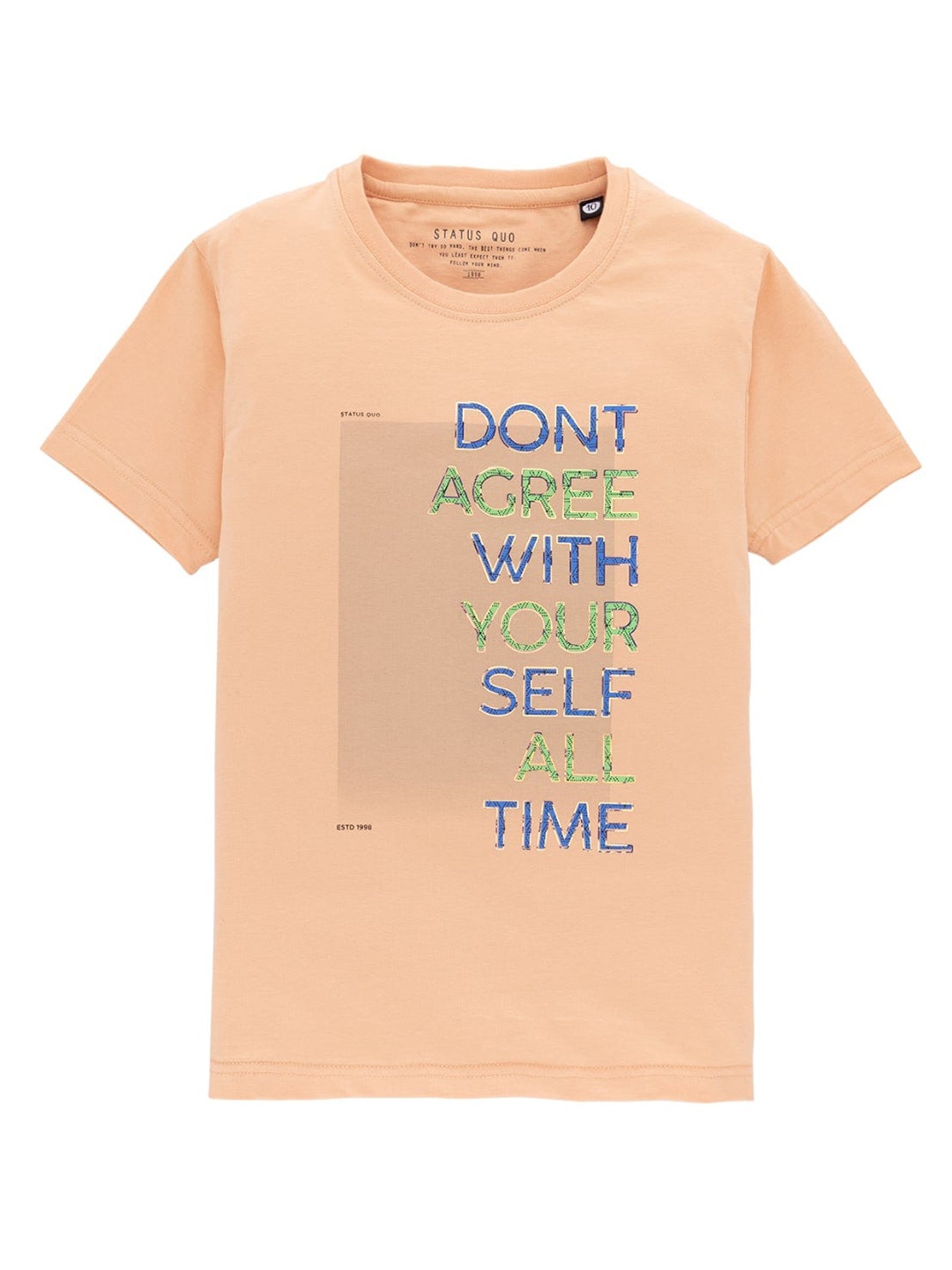 

Status Quo Boys Typography Printed Cotton T-shirt, Peach