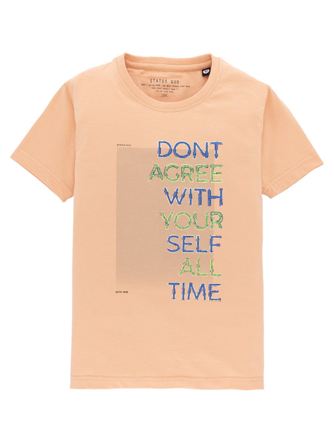 

Status Quo Boys Typography Printed Cotton T-shirt, Peach
