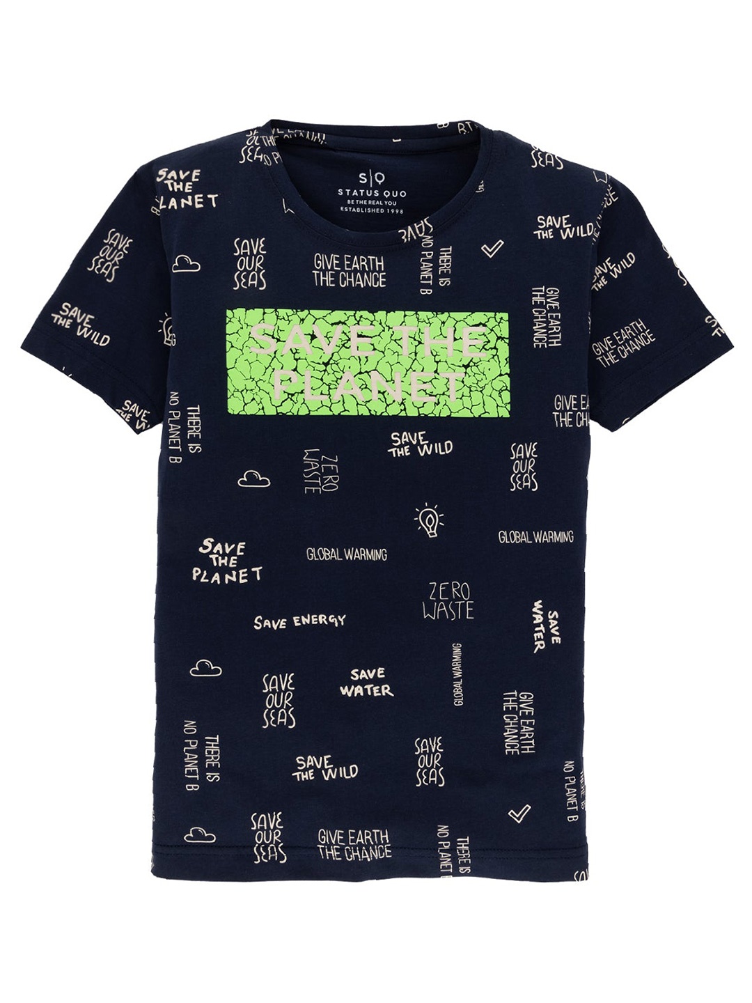 

Status Quo Boys Typography Printed Cotton T-shirt, Navy blue