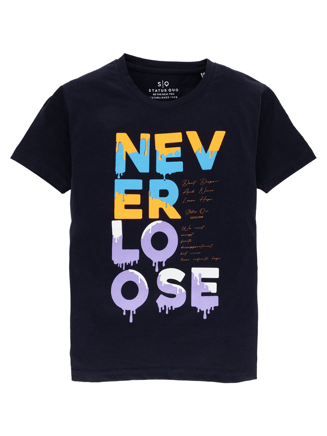 

Status Quo Boys Typography Printed Cotton T-shirt, Navy blue