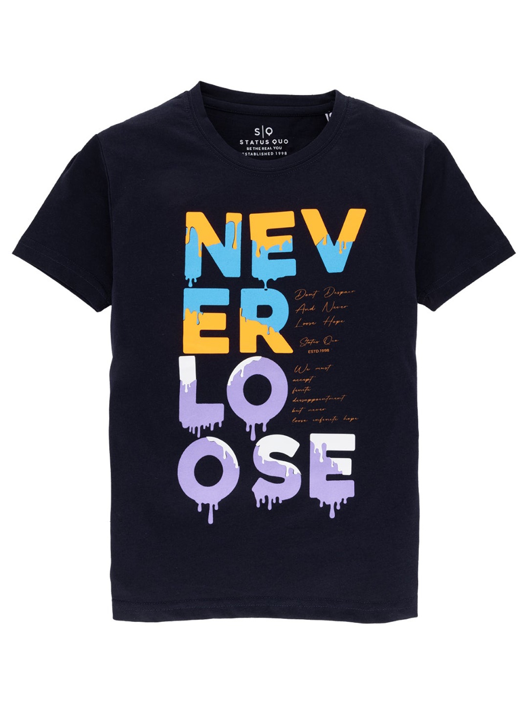 Status Quo Boys Typography Printed Cotton T-shirt, Navy blue