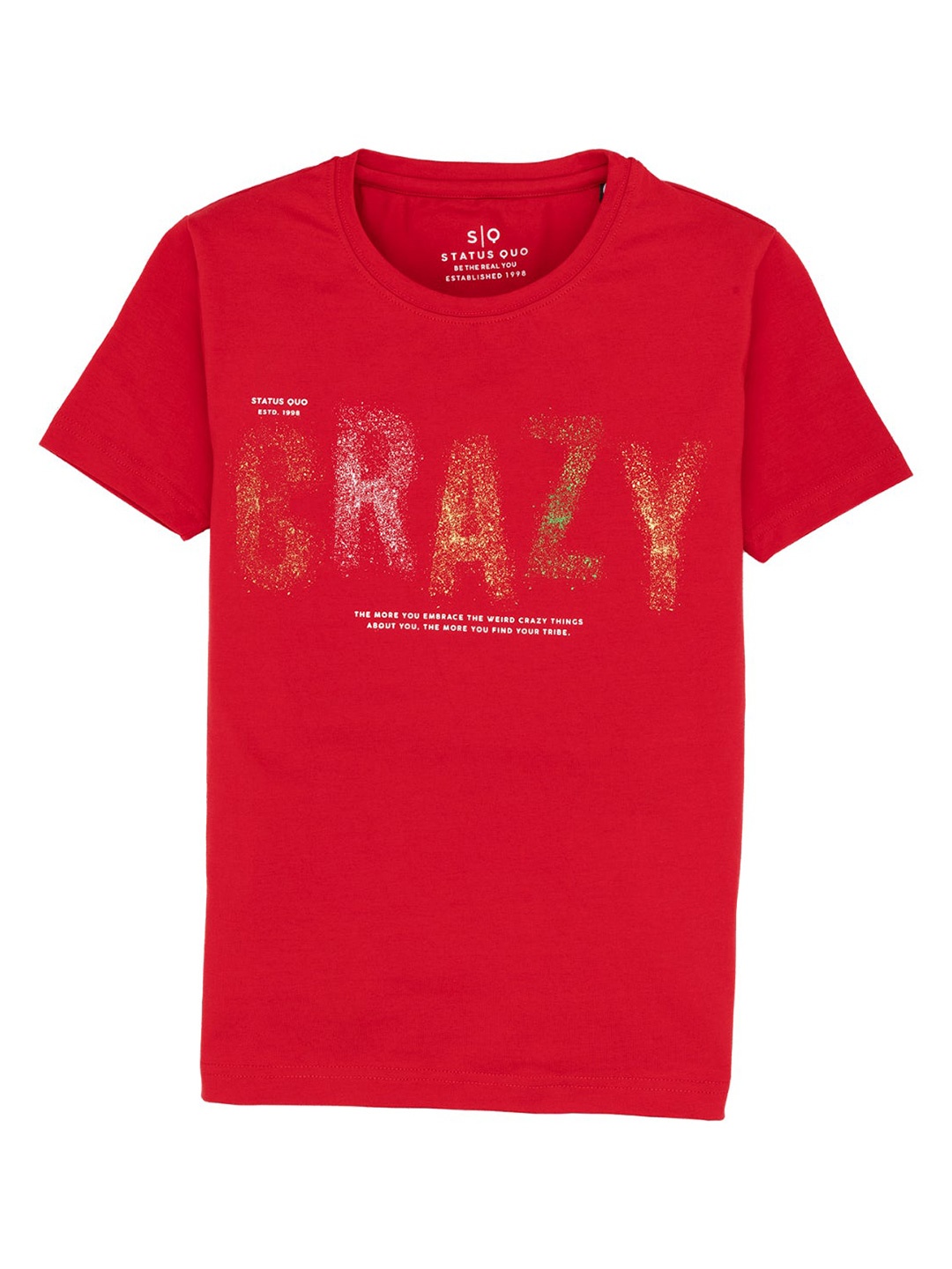 

Status Quo Boys Typography Printed Cotton T-shirt, Red