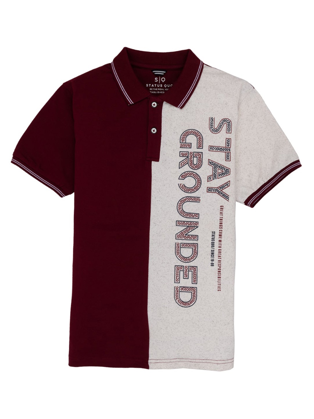 

Status Quo Boys Typography Printed Polo Collar Cotton T-shirt, Maroon