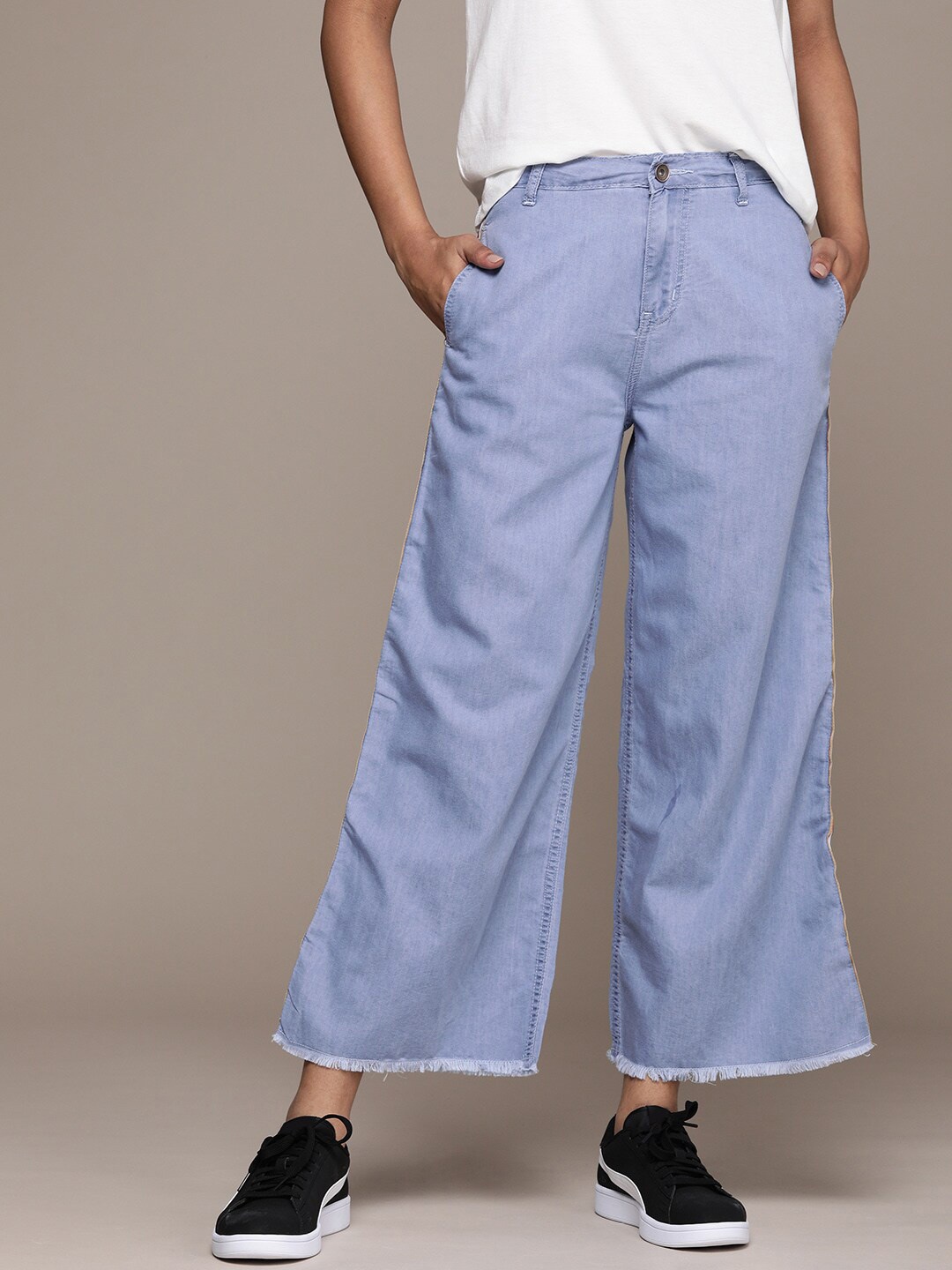 

High Star Women Striped Palazzos, Blue