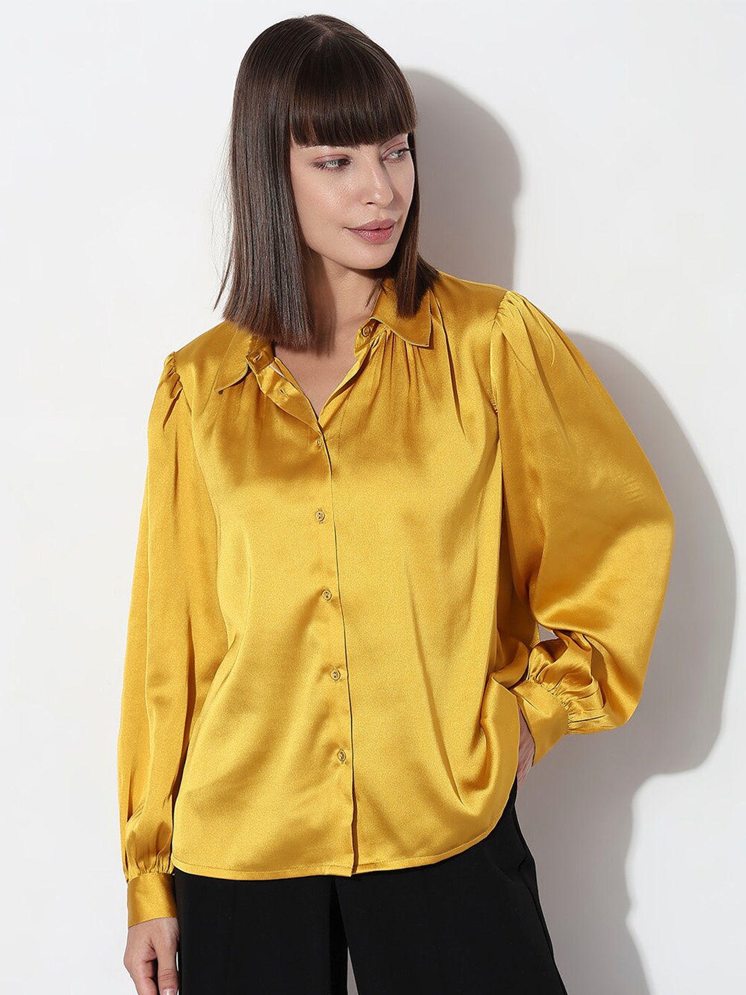 

Vero Moda Vm Uexmapro Ls Spread Collar Opaque Casual Shirt With Gathers, Gold