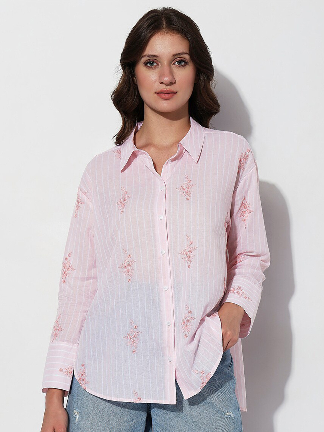 

Vero Moda Vm Uexfig Ls Floral Printed Opaque Cotton Casual Shirt, Pink