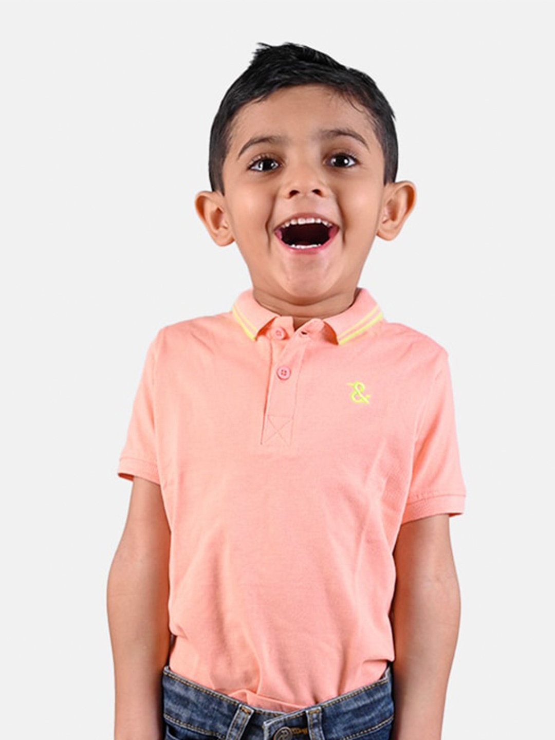 

TALES & STORIES Boys Polo Collar Cotton T-shirt, Peach