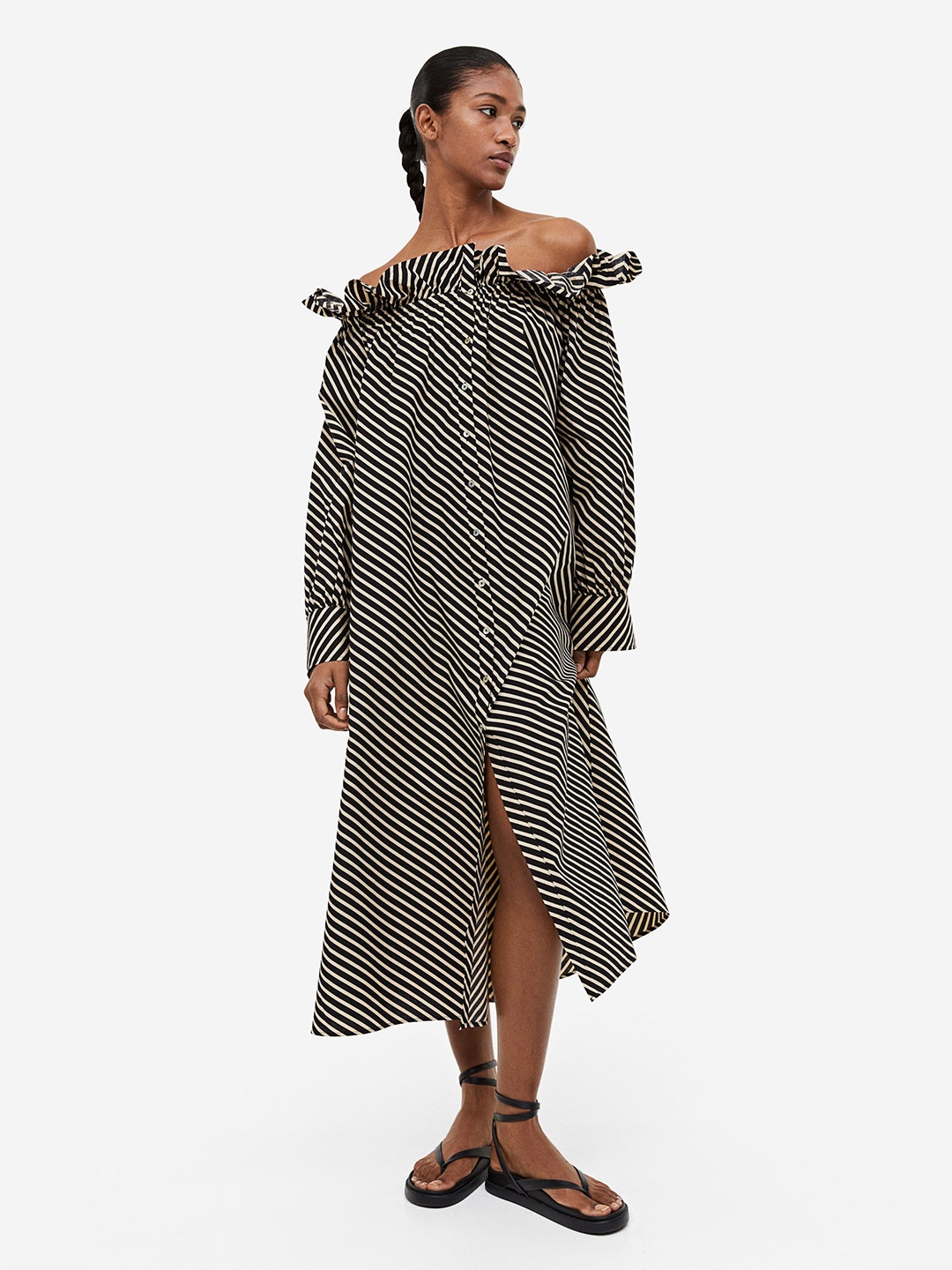 

H&M Pure Cotton Off-The-Shoulder Dress, Beige