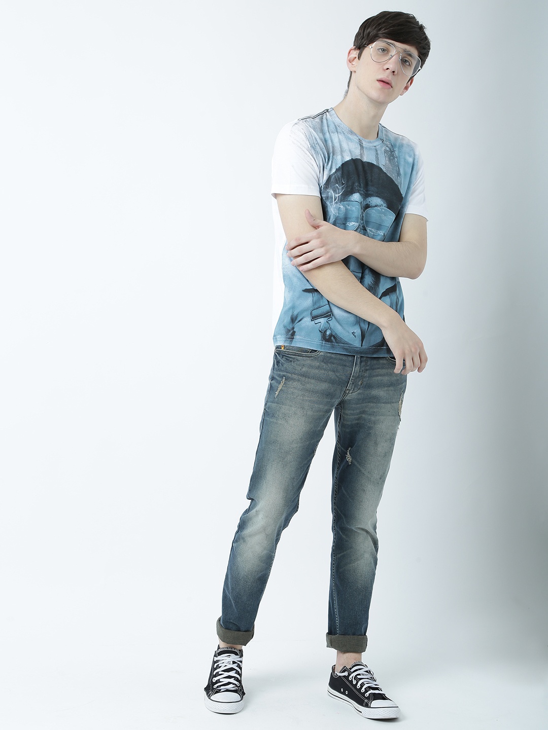 

Huetrap Men White Printed Round Neck T-shirt