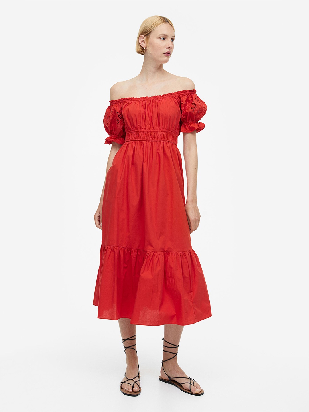 

H&M Off-The-Shoulder Cotton Dress, Red
