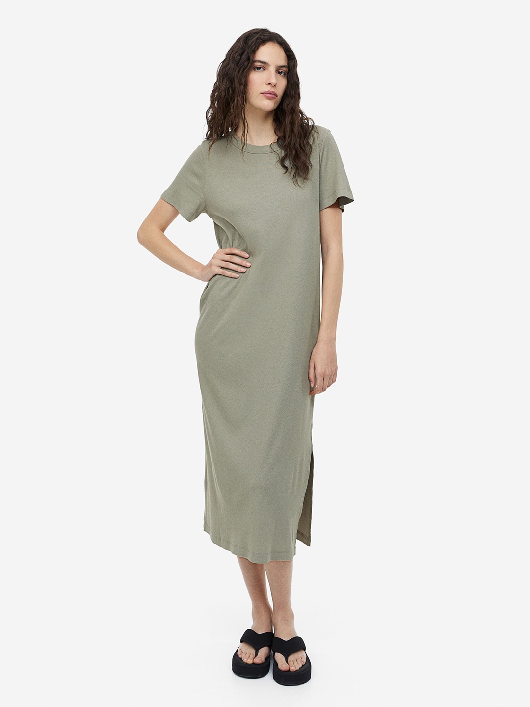 

H&M Ribbed Jersey Dress, Olive