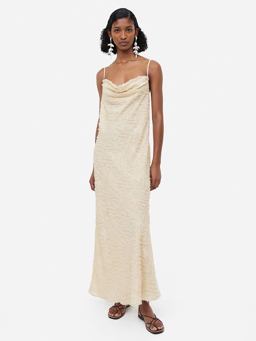 

H&M Textured-Weave Slip Dress, Beige