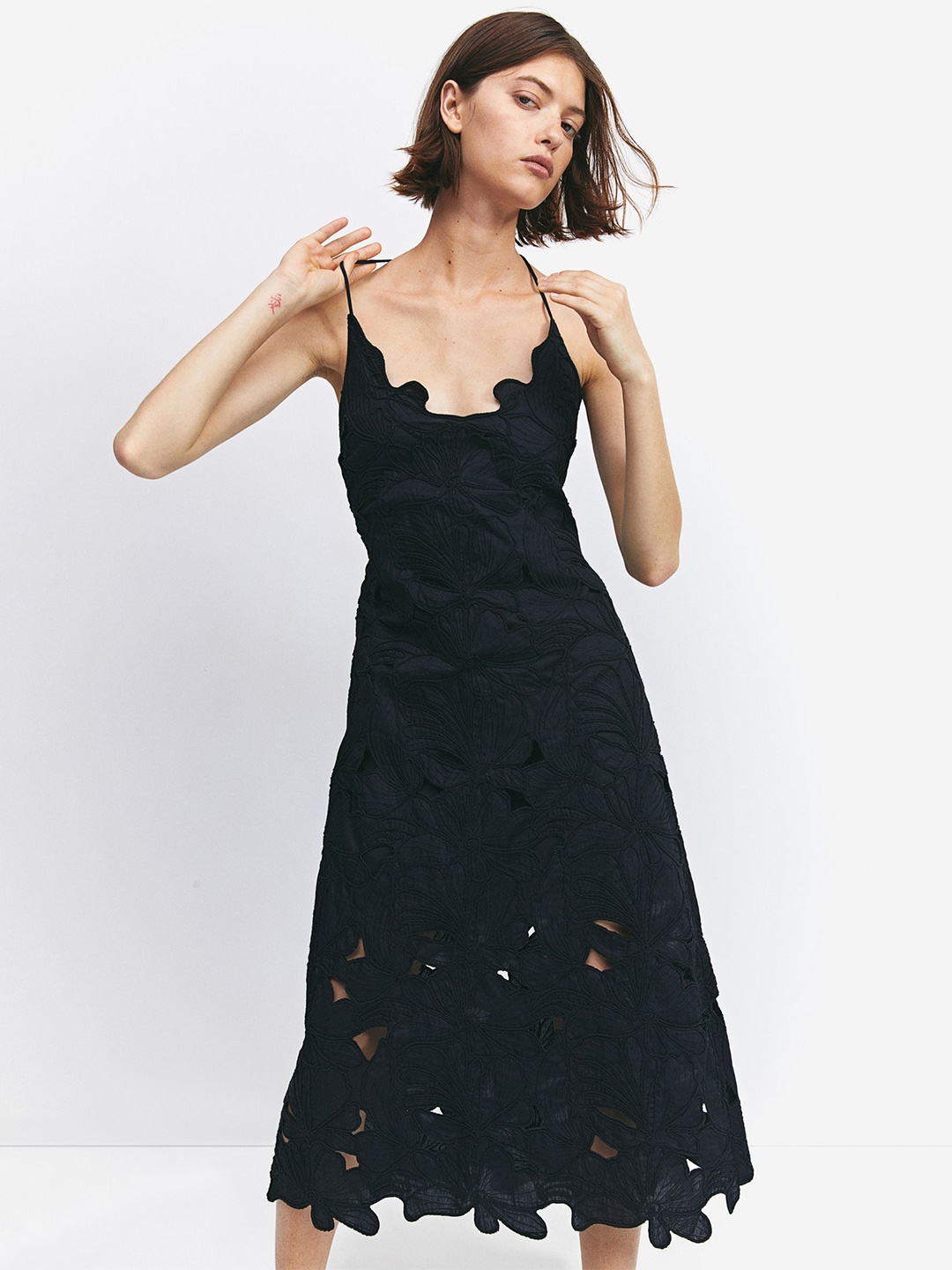 

H&M Embroidered Cotton Dress, Black