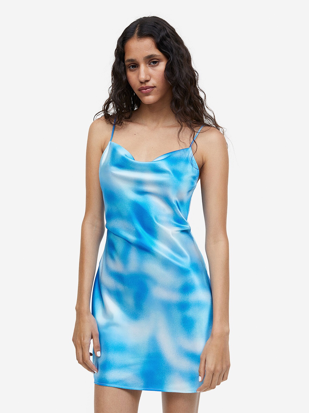 

H&M Tie-Detail Satin Dress, Blue