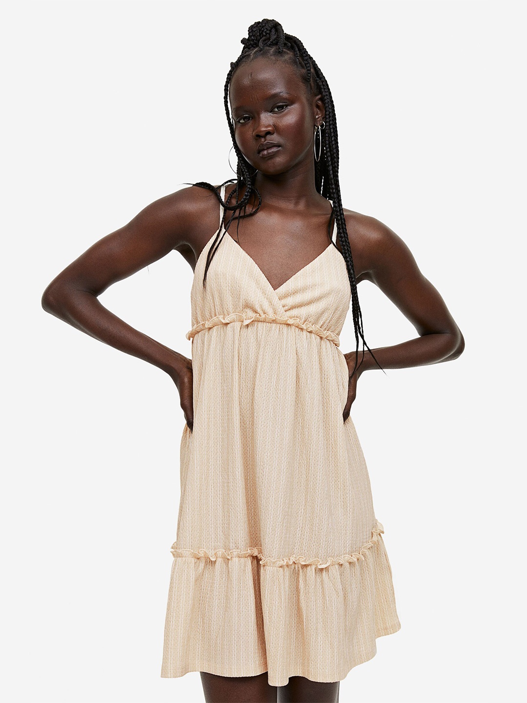 

H&M Frill-Trimmed Crepe Dress, Beige