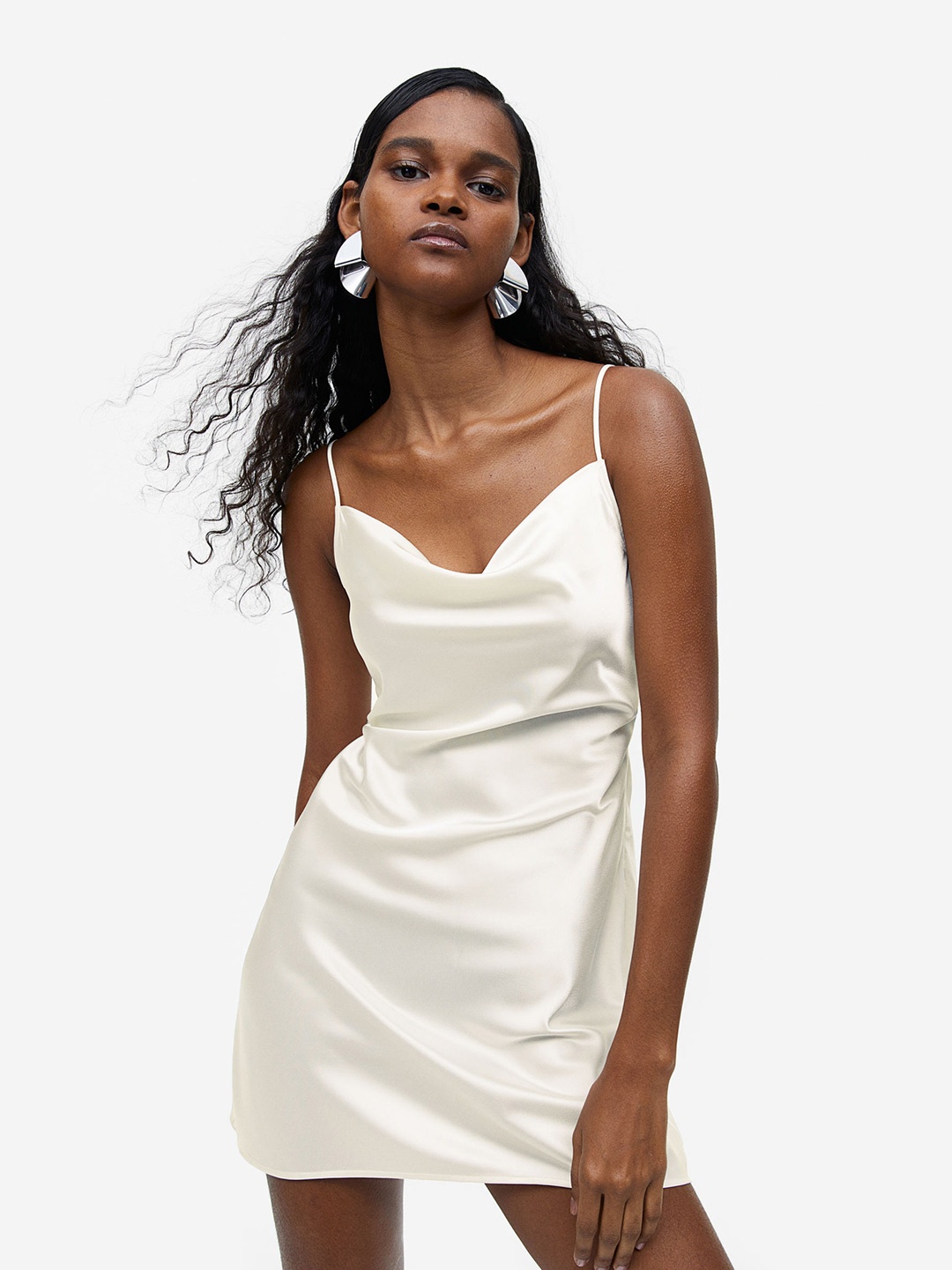 

H&M Tie-Detail Satin Dress, White