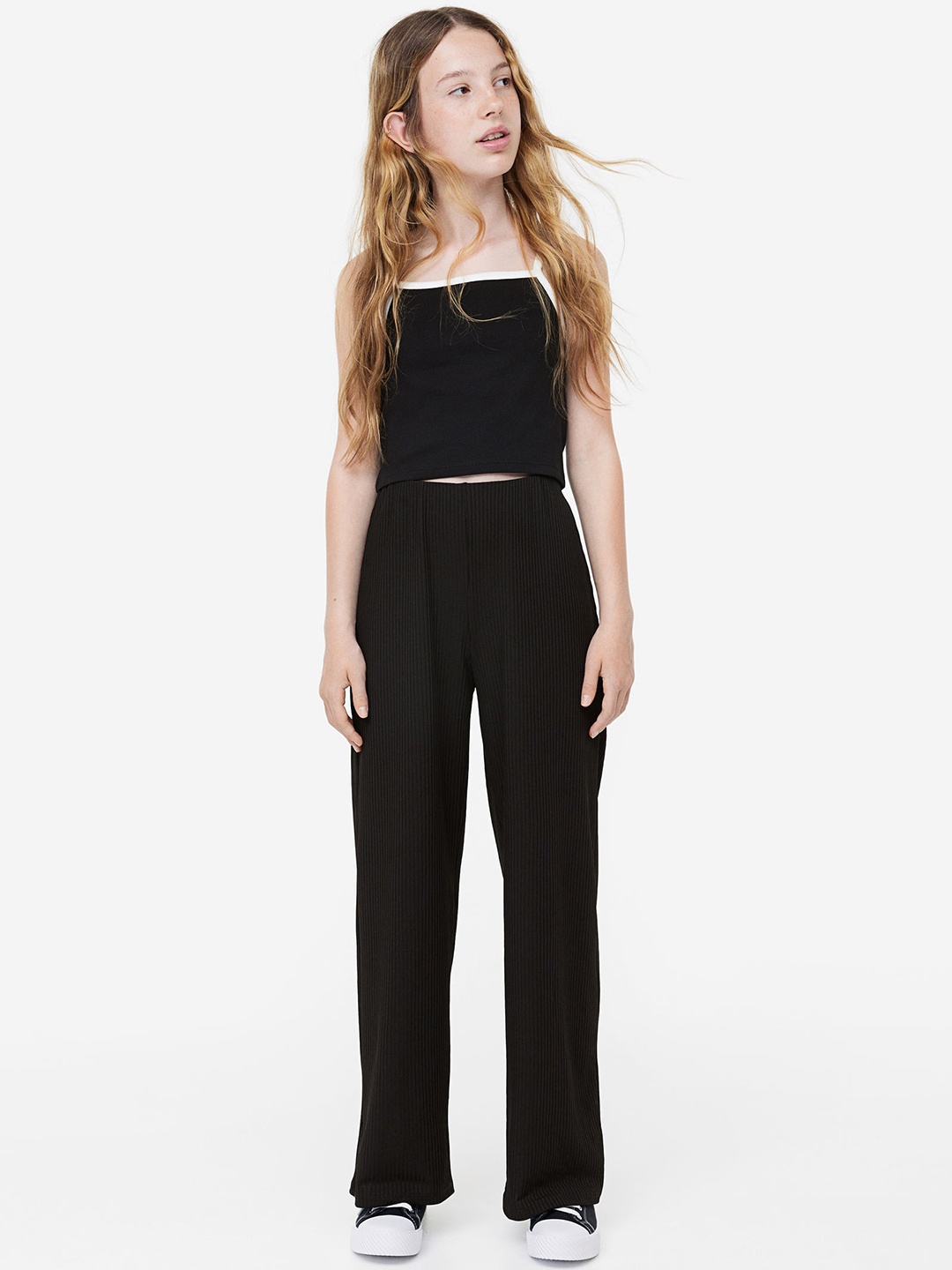 

H&M Girls Ribbed Trousers, Black