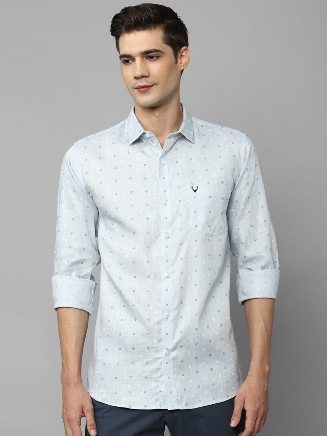 

Allen Solly Slim Fit Geometric Printed Casual Pure Cotton Shirt, Blue