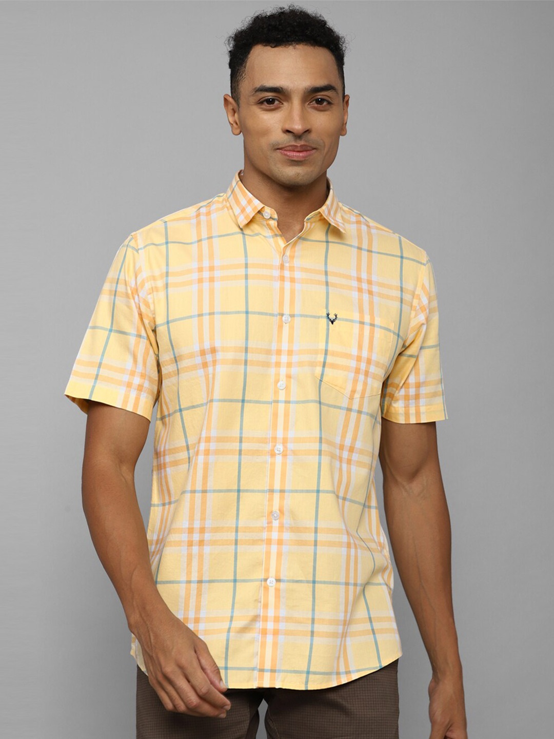

Allen Solly Slim Fit Tartan Checked Pure Cotton Casual Shirt, Yellow