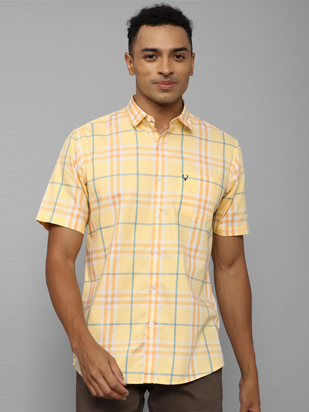 

Allen Solly Slim Fit Tartan Checked Pure Cotton Casual Shirt, Yellow