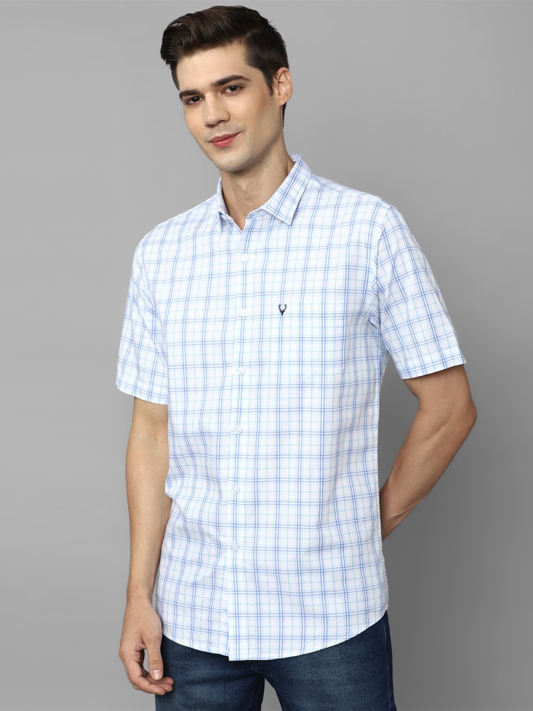 

Allen Solly Slim Fit Checked Pure Cotton Casual Shirt, Blue