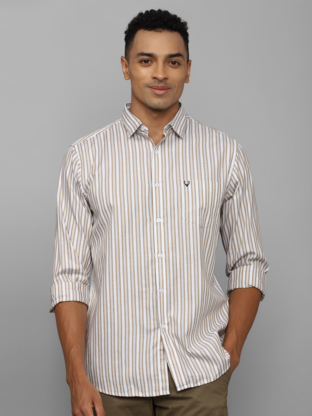 

Allen Solly Slim Fit Striped Casual Pure Cotton Shirt, Cream