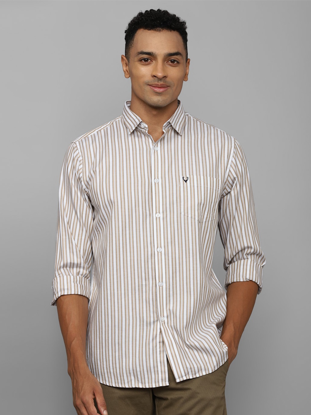 

Allen Solly Slim Fit Striped Pure Cotton Casual Shirt, Cream