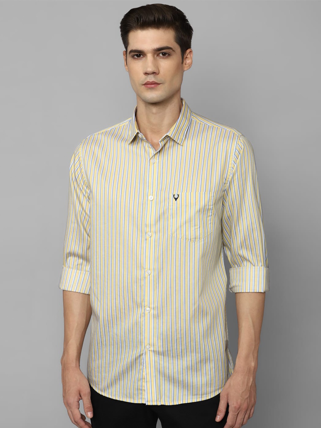 

Allen Solly Slim Fit Striped Pure Cotton Casual Shirt, Yellow