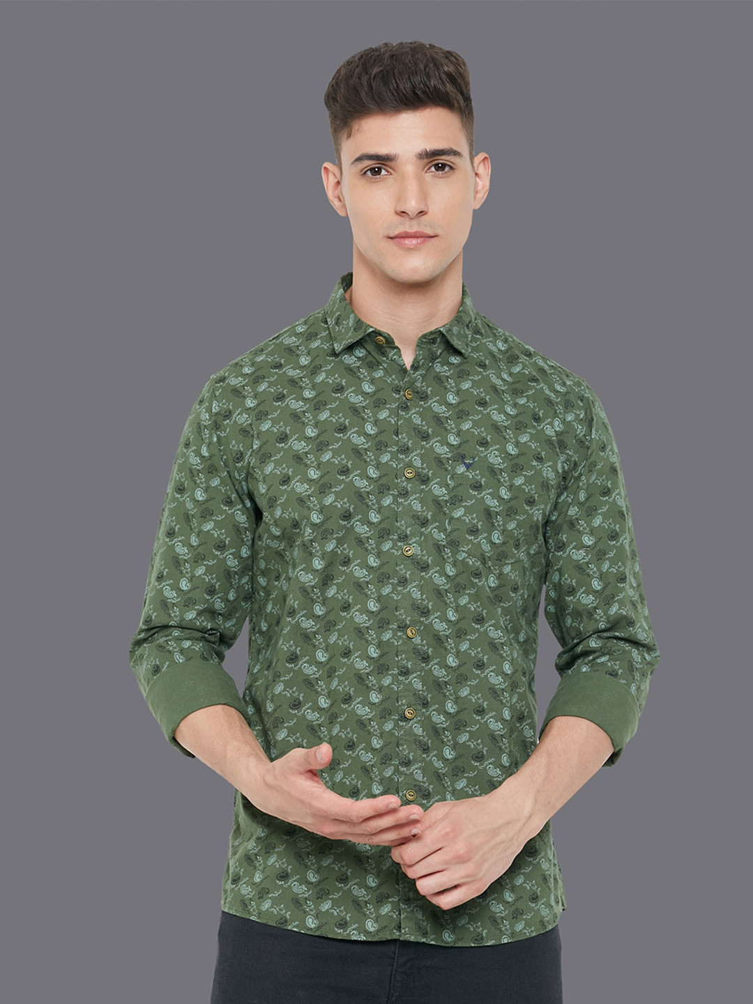

Allen Solly Sport Ethnic Motifs Printed Casual Pure Cotton Shirt, Green
