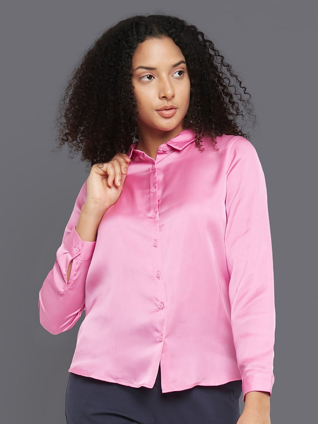 

Allen Solly Woman Spread Collar Casual Satin Shirt, Pink