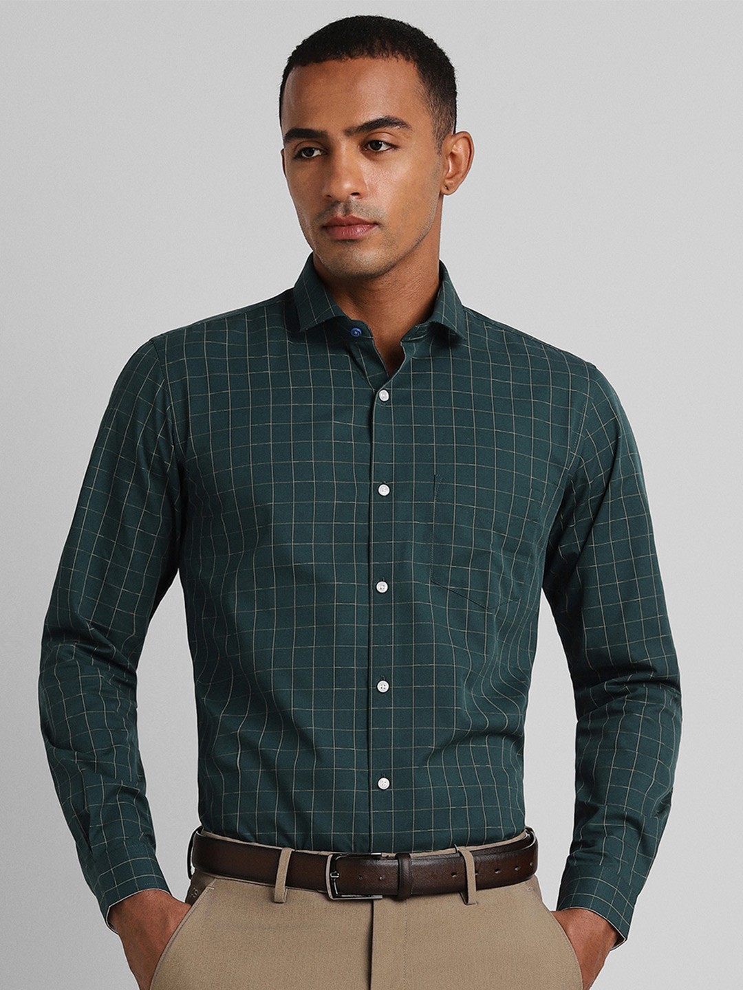 

Peter England Men Green Slim Fit Opaque Checked Formal Shirt