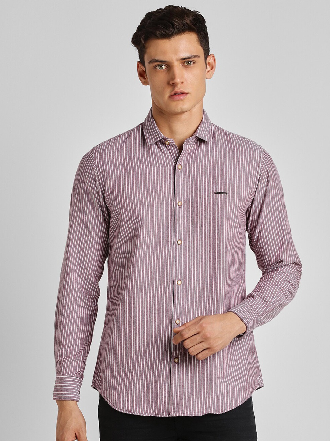 

Peter England Casuals Slim Fit Striped Pure Cotton Casual Shirt, Pink