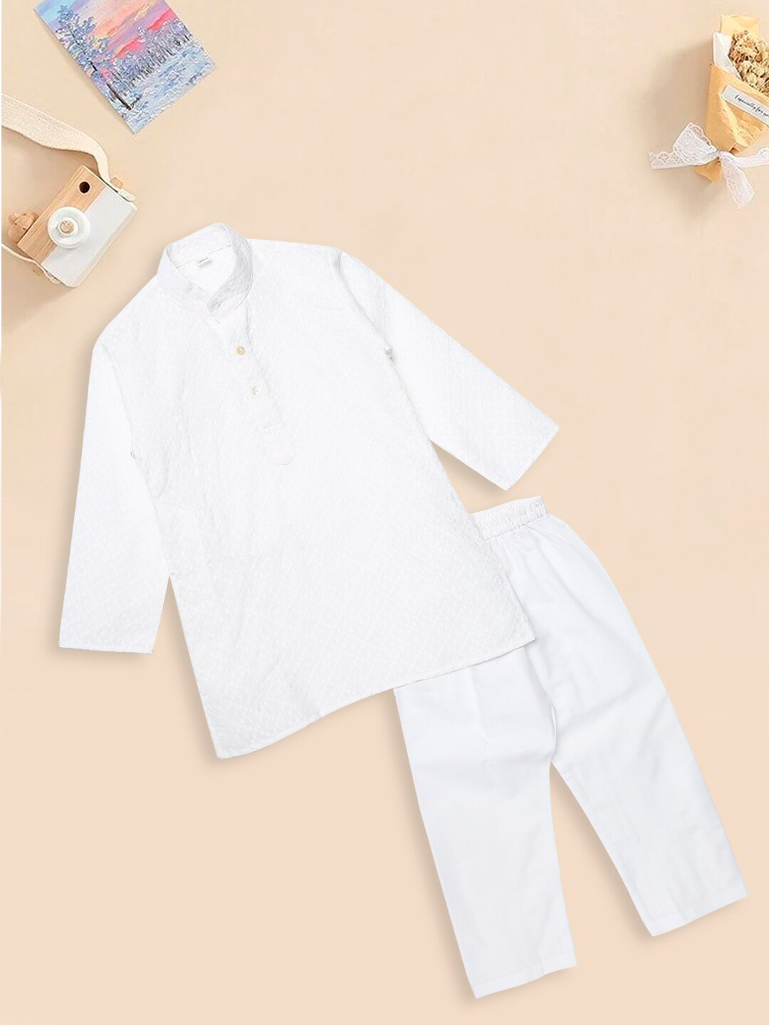 

MeeMee Boys Regular Pure Cotton Kurta With Pyjamas, White