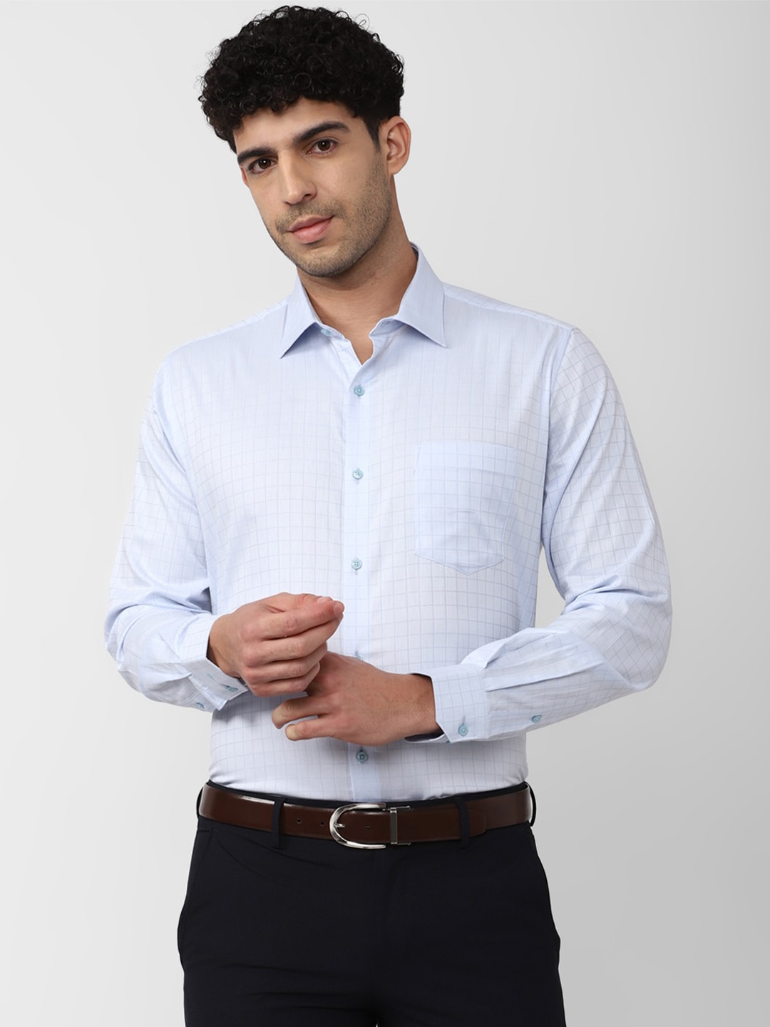 

Van Heusen Grid Tattersall Checked Pure Cotton Formal Shirt, Blue
